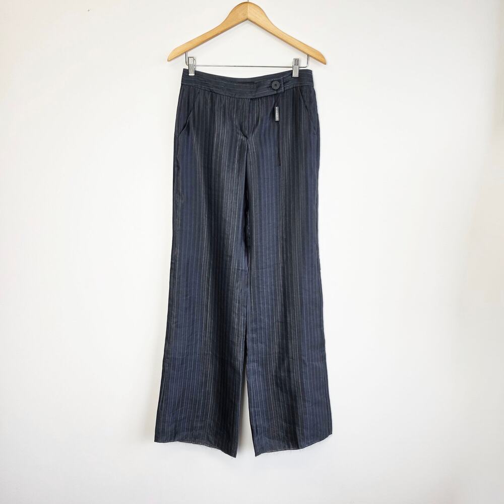 Emporio Armani Slate Gray Striped Trousers Silk Flax Blend Slacks NWOT Size 4